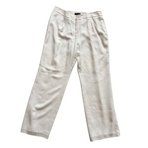 Valerie Stevens Cream Silk Wide Leg Pleated Trousers Pants Size 14